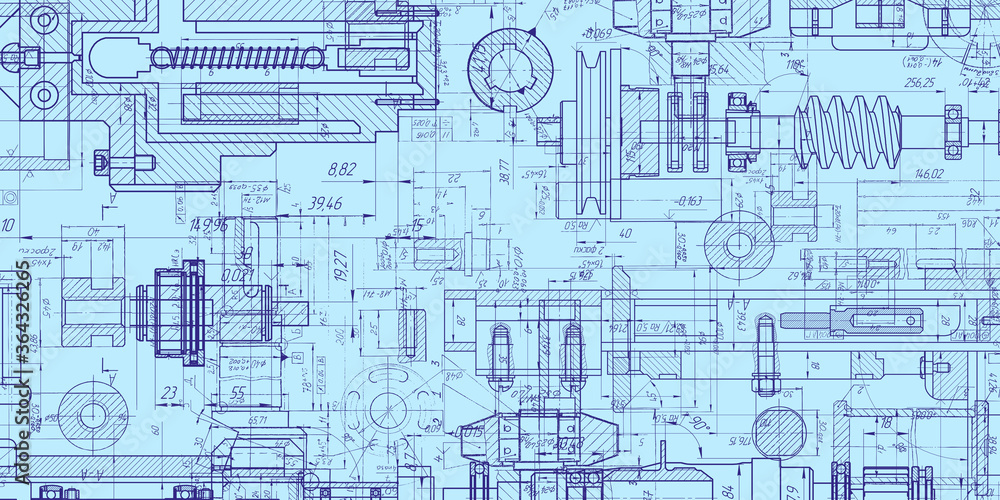 Mechanical Engineering drawing .Widescreen Technology Background.Industrial production of parts.Vector illustration .