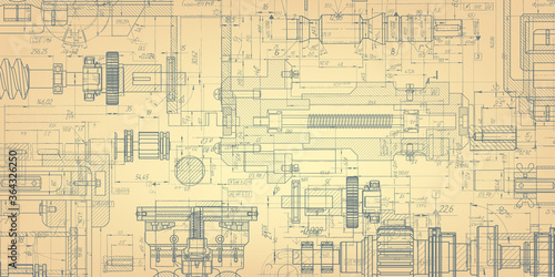 	Retro technology drawing .Engineering plan scheme .Mechanical Engineering drawing .Computer aided design systems.Industrial Technology Banner.Vector illustration .	