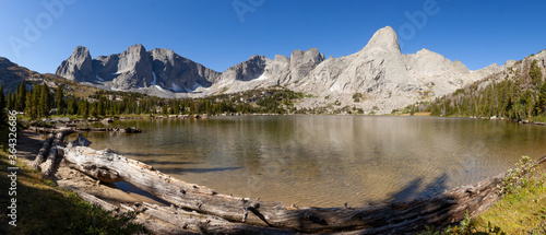 A panoramic shot of the Cirque of the Towers and Lonesome lake in Wyoming's Wind River Range. Taken September 4 2019.