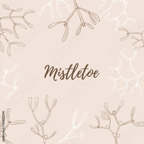 Vector pattern with hand drawn mistletoe twigs