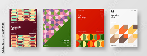 Company identity brochure template collection. Business presentation vector A4 vertical orientation front page mock up set. Corporate report cover abstract geometric illustration design layout bundle.