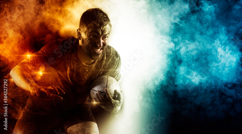 Rugby football player. Sports banner