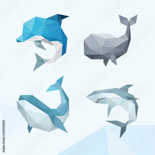 SEA ANIMALS LOW POLY LOGO ICON SYMBOL SET