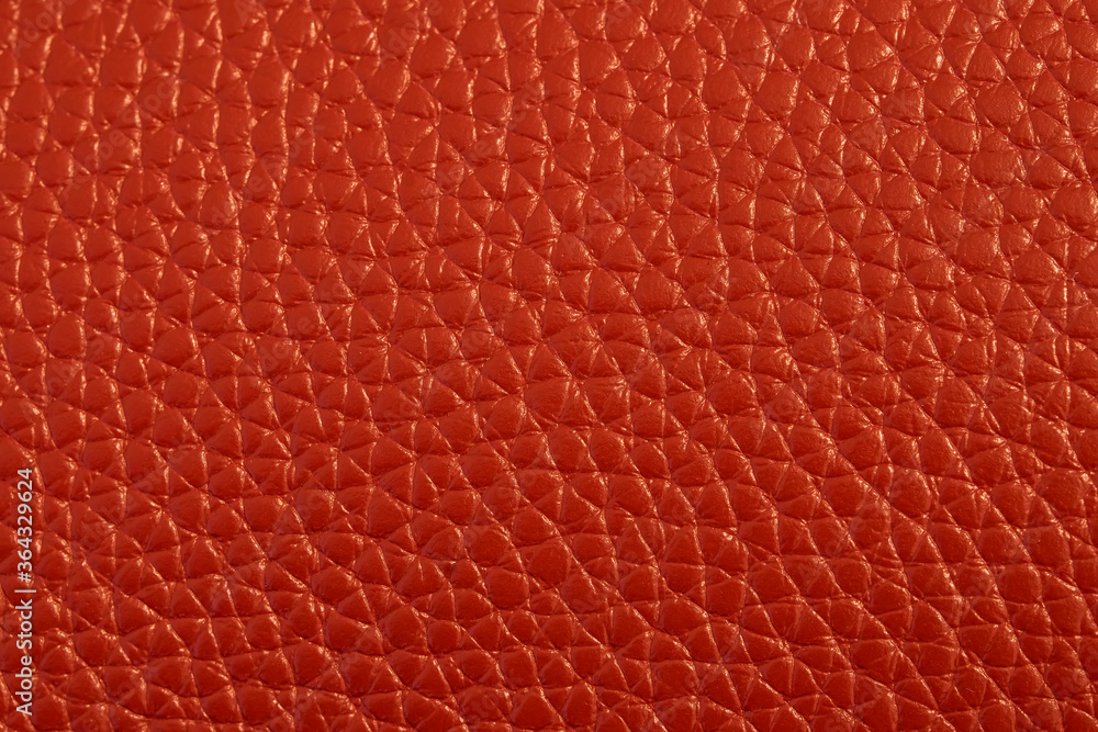 Fototapeta premium The texture of genuine leather. The texture of bovine skin. Macro photo. The skin is bovine. Relief skin texture. The surface of the product is made of genuine calf leather. Red abstract texture backg