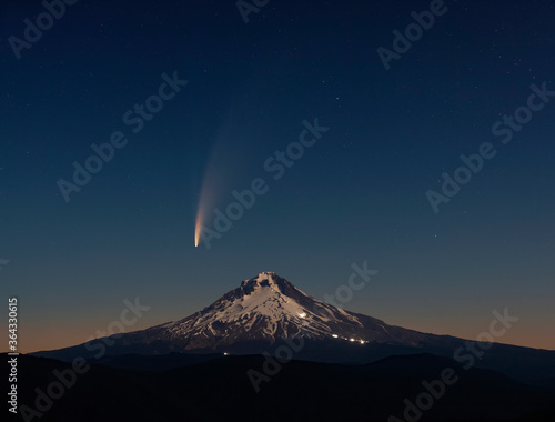 Comet Neowise rises as climbers ascend Mount Hood in Oregon photo