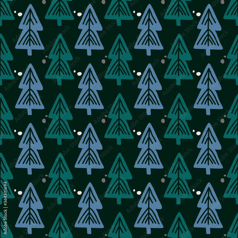 Seamless pattern with hand drawn сhristmas tree. Abstract doodle drawing winter wood. Vector art Holidays illustration Seamless pattern with hand drawn сhristmas tree. Abstract doodle drawing winter wood. Vector art Holidays illustration