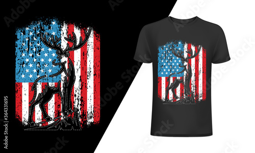 USA Flag with Deer Hunting t-shirt and poster, vector design, template. 
hunting, hunting vector art. hunting design, 
hunting typography design, hunting t-shirt design. t-shirts, t-shirt, USA, Flag