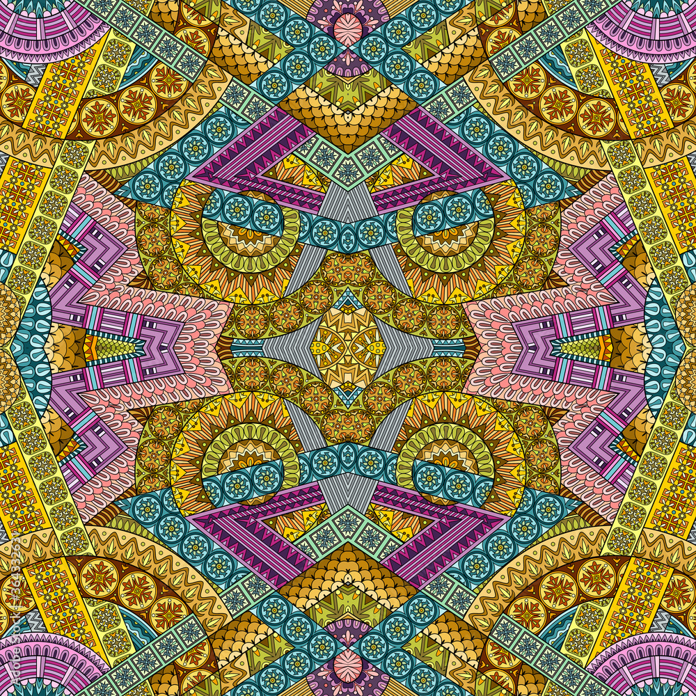 Fototapeta premium Vector abstract ethnic hand drawn seamless pattern