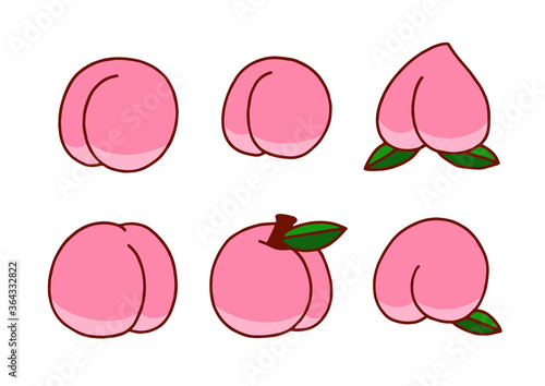 もも モモ 桃 ピーチ 手描き 線画 ベクター イラスト