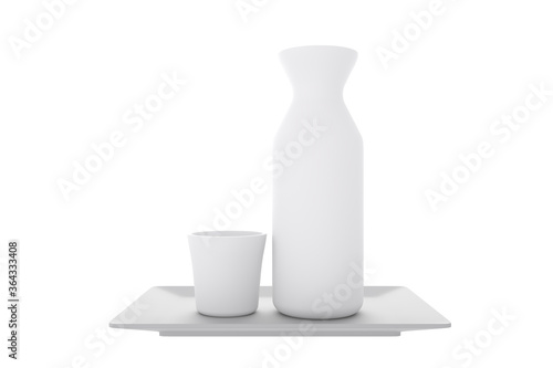 Photography japanese traditional with sake cup and bottle on white background