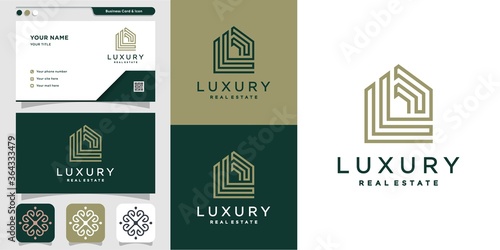 Luxury real estate logo and business card design template Premium Vector