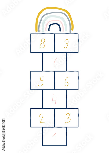 Funny hopscotch game. Vector hand drawn illustration.