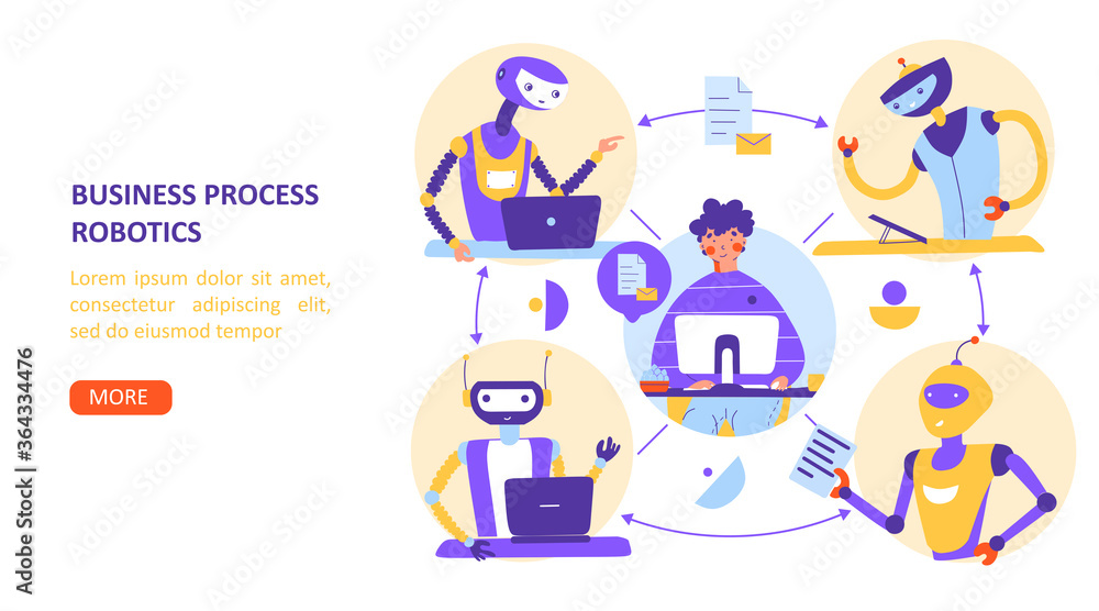 Business process robotization automation. Remote Work Concept. Vector illustration, flat vector landing page template.