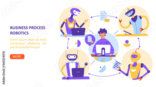 Business process robotization automation. Remote Work Concept. Vector illustration, flat vector landing page template.