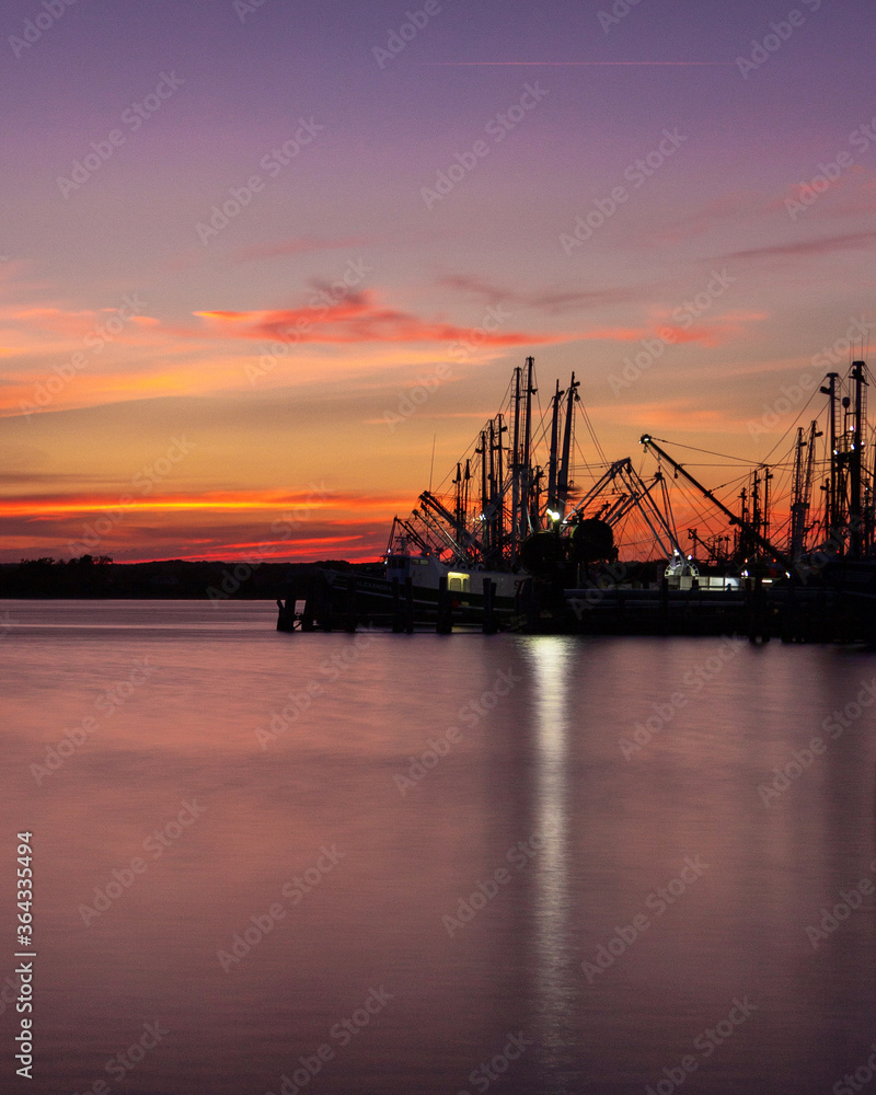 sunset in the port