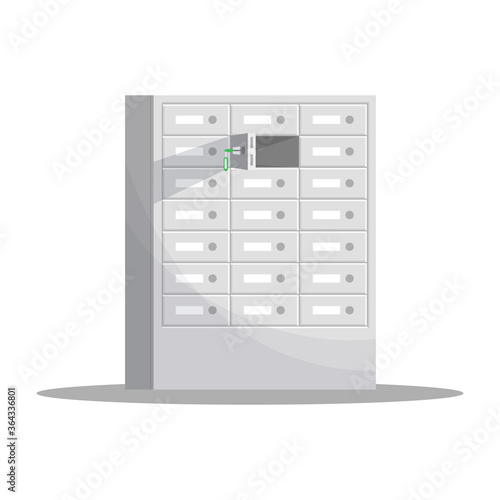 Cell storage shelves semi flat RGB color vector illustration. Private money safety. Security for confidential wealth. Closed archives. Bank store isolated cartoon object on white background