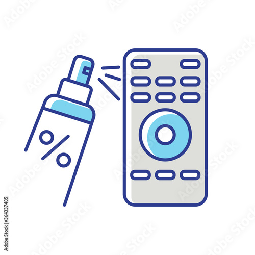 Remote control disinfection RGB color icon. Surface cleaning, domestic hygiene. Microbe protection. Hand held device and antiseptic isolated vector illustration
