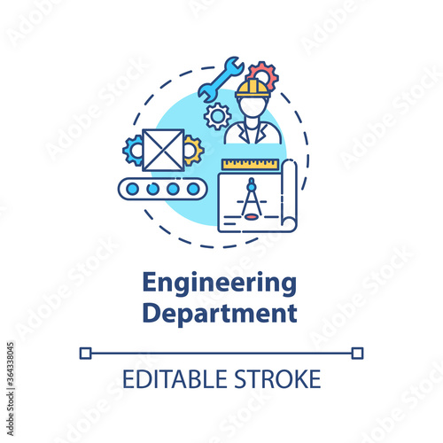 Engineering department concept icon. Technical production. Professional service. Product management idea thin line illustration. Vector isolated outline RGB color drawing. Editable stroke