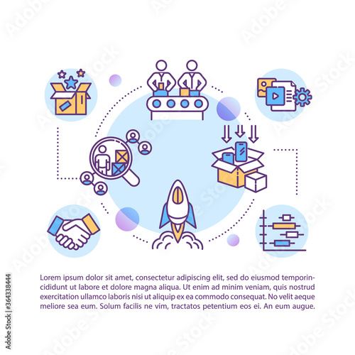 Product launch lifecycle concept icon with text. Manufacturing and distribution process. PPT page vector template. Brochure, magazine, booklet design element with linear illustrations
