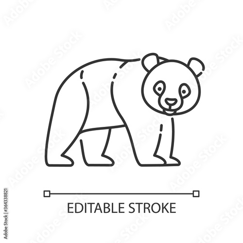 Panda bear pixel perfect linear icon. Native chinese fauna. Zoo mascot, asian forest inhabitant thin line customizable illustration. Contour symbol. Vector isolated outline drawing. Editable stroke