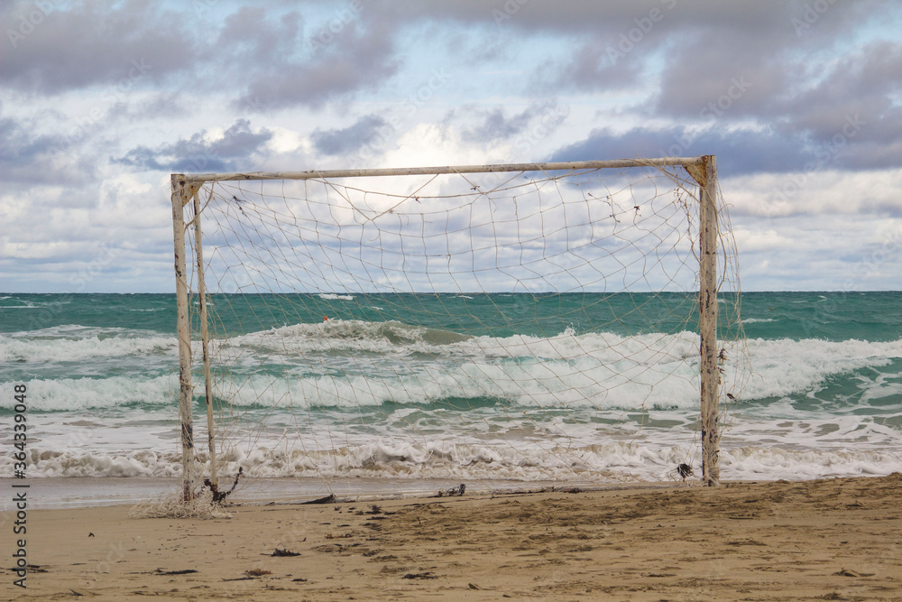 old goal at the beach