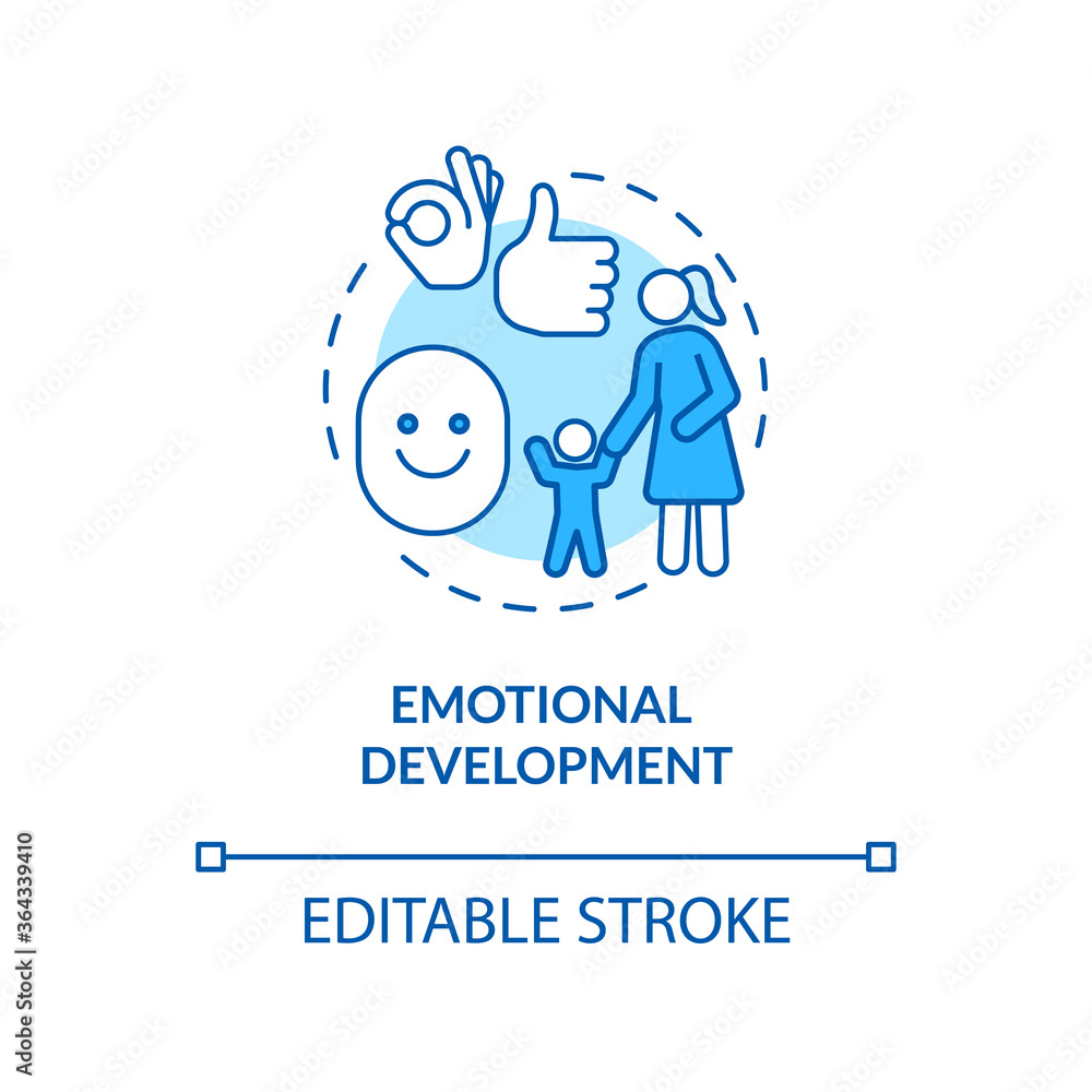 Children emotional development concept icon. Toddler social skills. Childhood and parenting. Managing emotions idea thin line illustration. Vector isolated outline RGB color drawing. Editable stroke