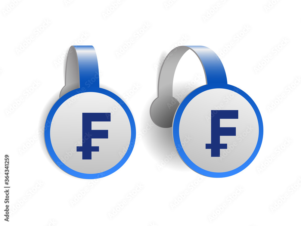 Swiss Franc symbol on Blue advertising wobblers. Swiss Franc symbol on Blue advertising wobblers.