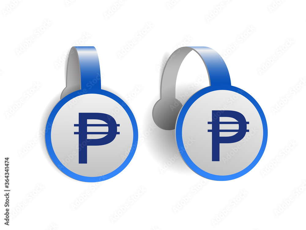 Philippine peso symbol on Blue advertising wobblers. Philippine peso symbol on Blue advertising wobblers.