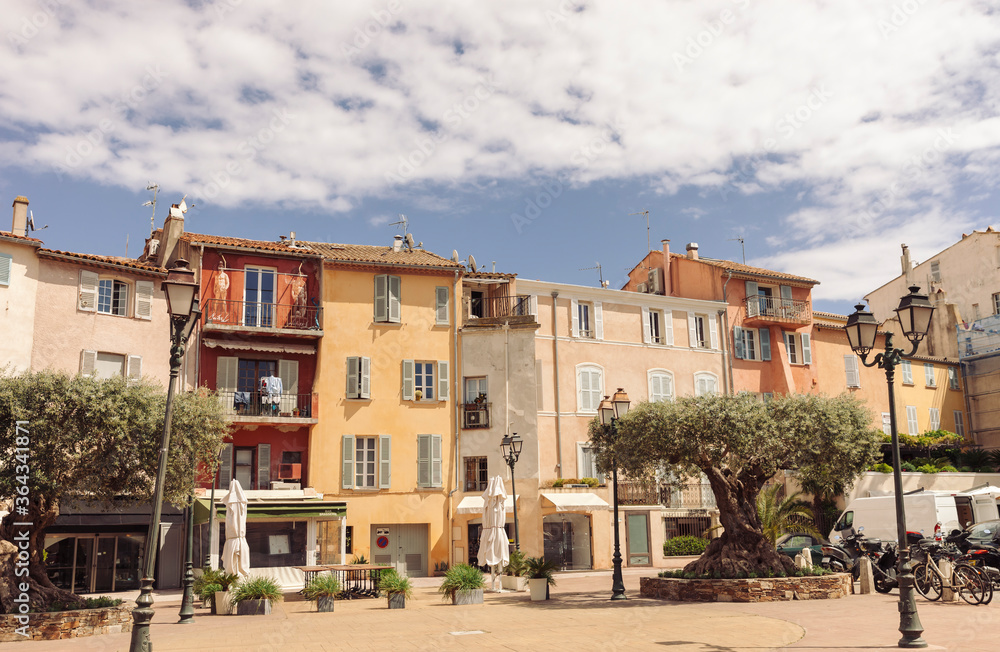 Town square and residential buildings in Saint-Tropez