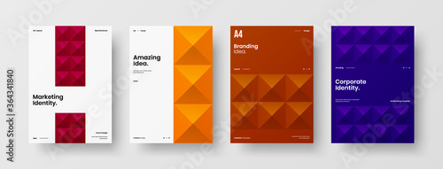 Company identity brochure template collection. Business presentation vector A4 vertical orientation front page mock up set. Corporate report cover abstract geometric illustration design layout bundle.