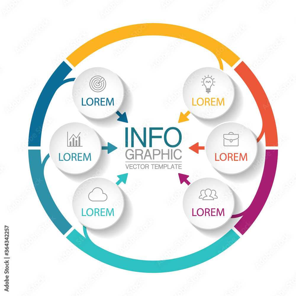 Vector infographic template, circle with 6 steps or options. Data presentation, business concept design for web, brochure, diagram. Vector infographic template, circle with 6 steps or options. Data presentation, business concept design for web, brochure, diagram.