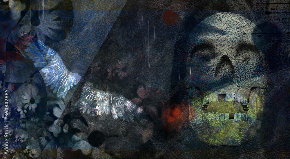 Obraz premium Angel wings and skull. 3D rendering