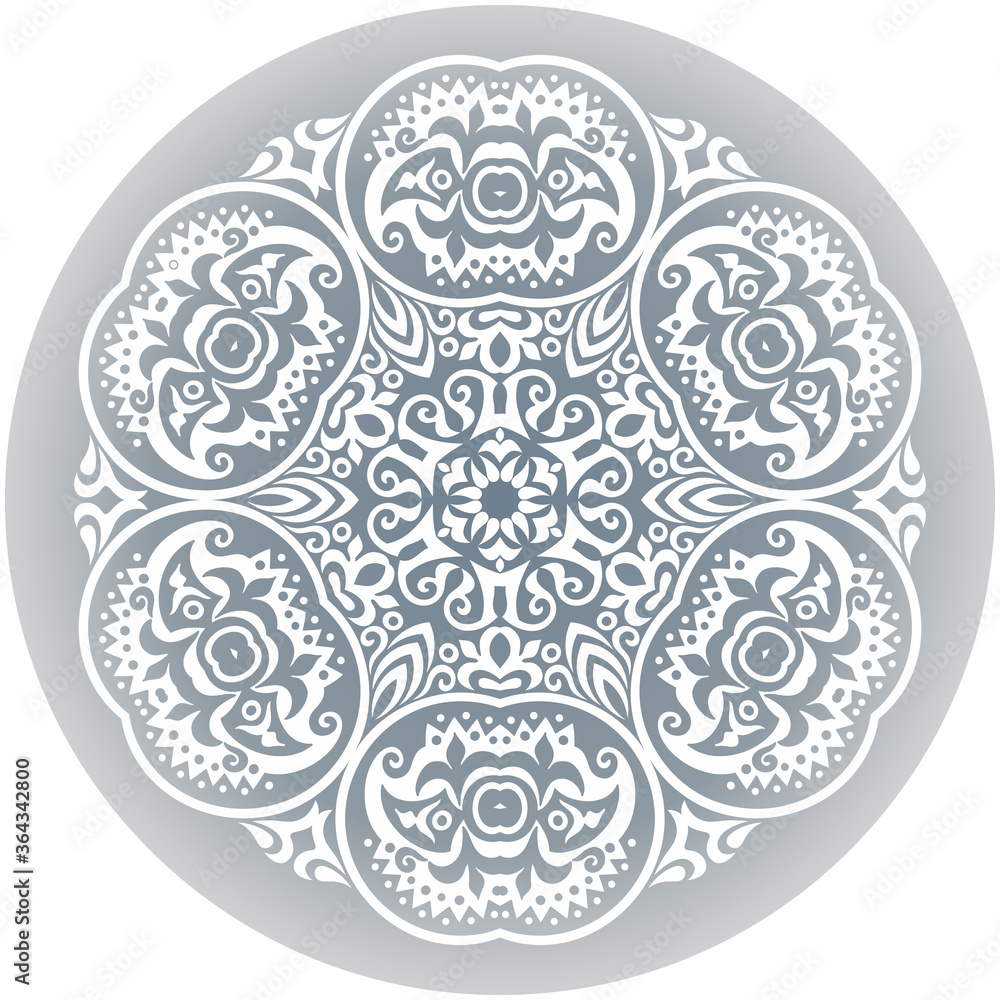 Vector white ethnic round ornamental illustration. Vector white ethnic round ornamental illustration.