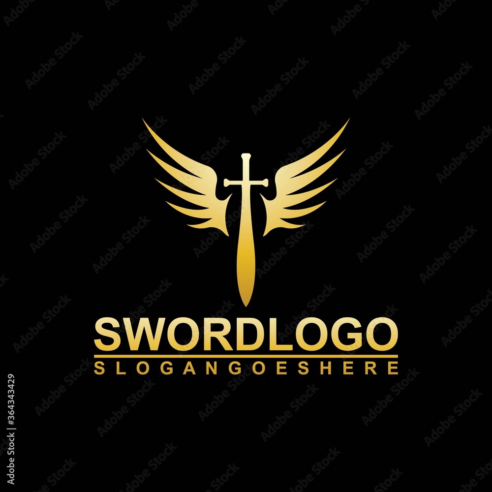 Gold Sword Winged Logo Vector Template Design Gold Sword Winged Logo Vector Template Design