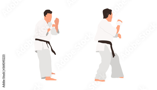 Two karate fighters vector isolated flat illustration