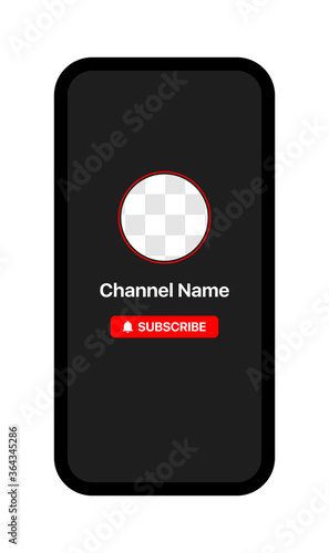 Youtube Profile Interface. iPhone Mockup. Subscribe Button. Channel Name. Transparent Placeholder. Put Your Photo Under Background. Social Media Vector Illustration. Black Background. Promote Yourself