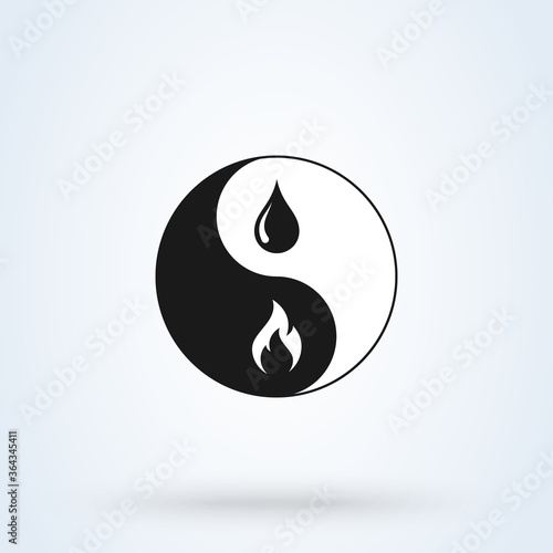 Yin yang representing water and fire harmony. Line icon design for balance.