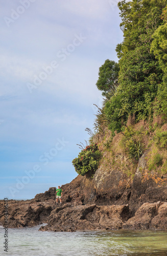 Man hiking on cliffs