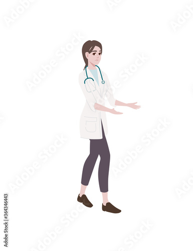 Female doctor with stethoscope cartoon character design flat vector illustration isolated on white background