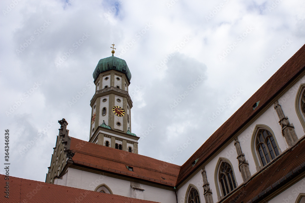 Facade of the St. Ulrich and St. Afra's Abbey in Augsburg, Bavaria, Germany. Long history monastery and Basilica.