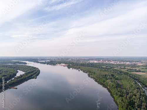 Aerial Drone view of Danube river and blue sky. Beautiful amazing landscape image of Danube river. © zlajaphoto