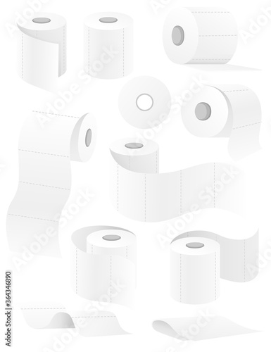 Set of white super soft toilet paper flat vector illustration isolated on white background