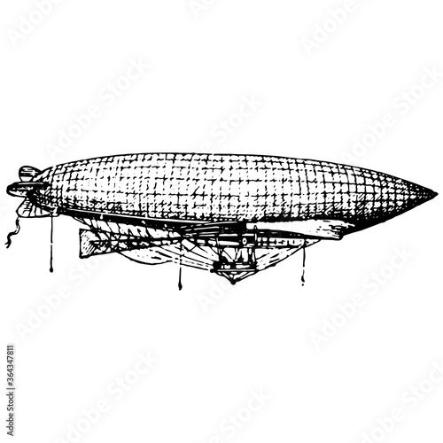 Vintage engraving of an airship, dirigible aircraft