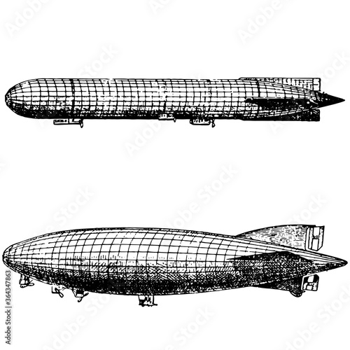 Vintage engraving of an airship, dirigible aircraft