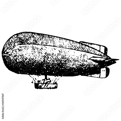 Vintage engraving of an airship, dirigible aircraft