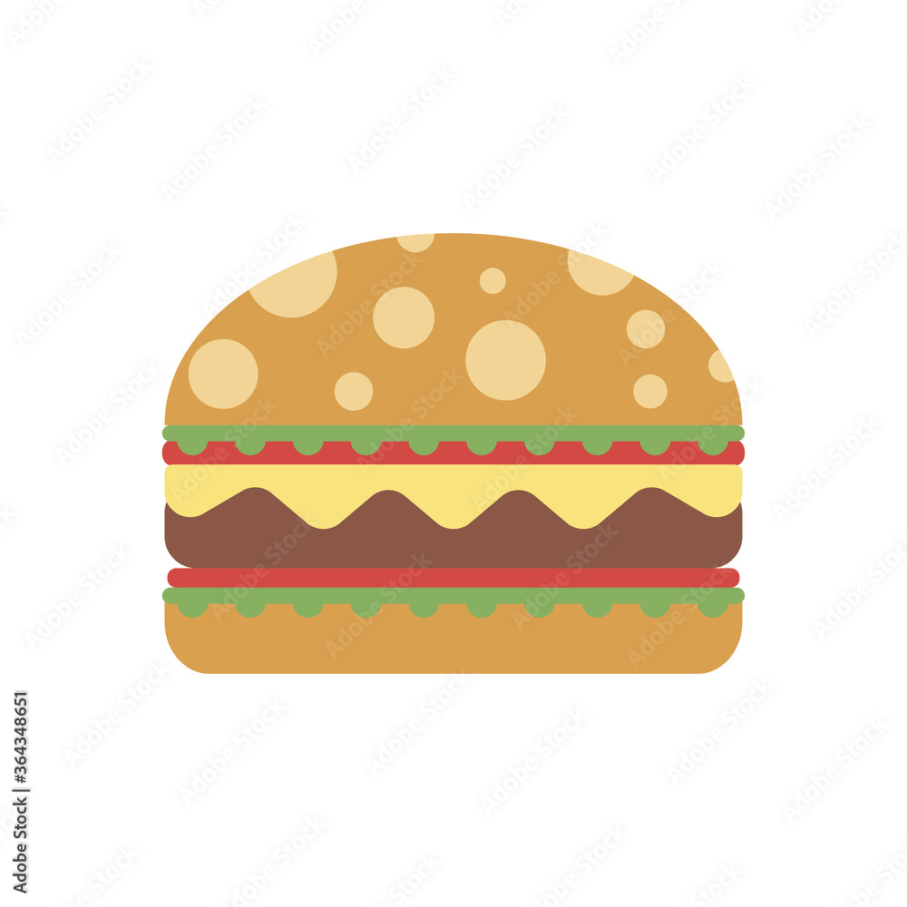 Delicious burger. Illustration of stylized hamburger. Flat style. Logo or sticker for your design. Vector illustration. Delicious burger. Illustration of stylized hamburger. Flat style. Logo or sticker for your design. Vector illustration.