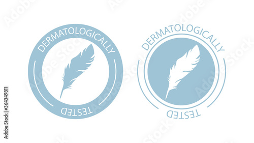 Dermatologically tested logo. Vector feather icons of hypoallergenic package label or dermatology test tag for sensitive skin of kid cosmetic lotion or skincare and bodycare products EPS