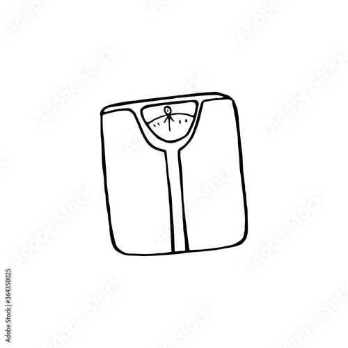 Weight scale in a doodle style. Dieting and health, weight measure device, overweight concept.
