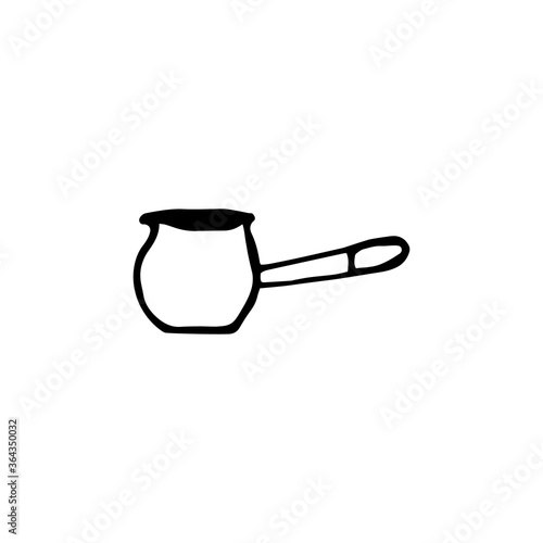 Turkish coffee making in a doodle style. Brewing hot tasty drink in a cezve