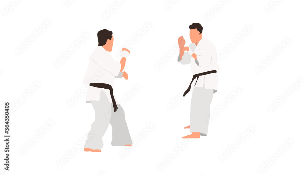 Two karate fighters vector isolated flat illustration Two karate fighters vector isolated flat illustration